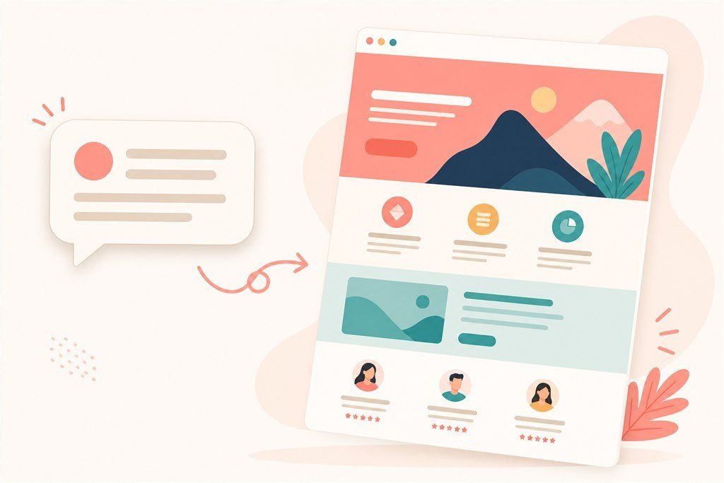 A prompt website brief becoming a layout in an AI website builder