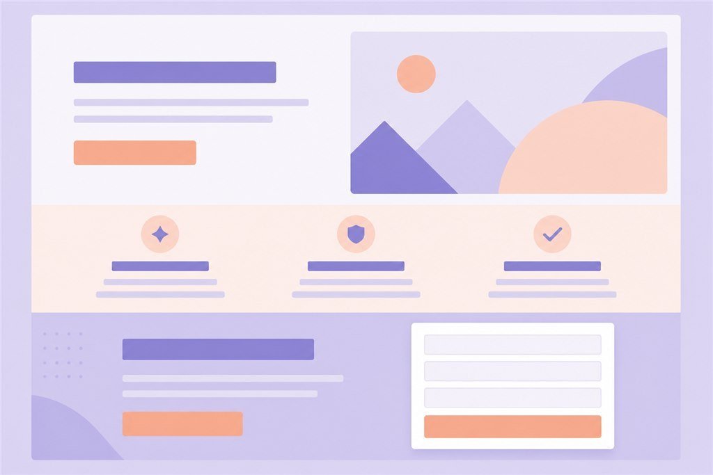 Landing blocks: opening, benefits, form, CTA in an AI website builder