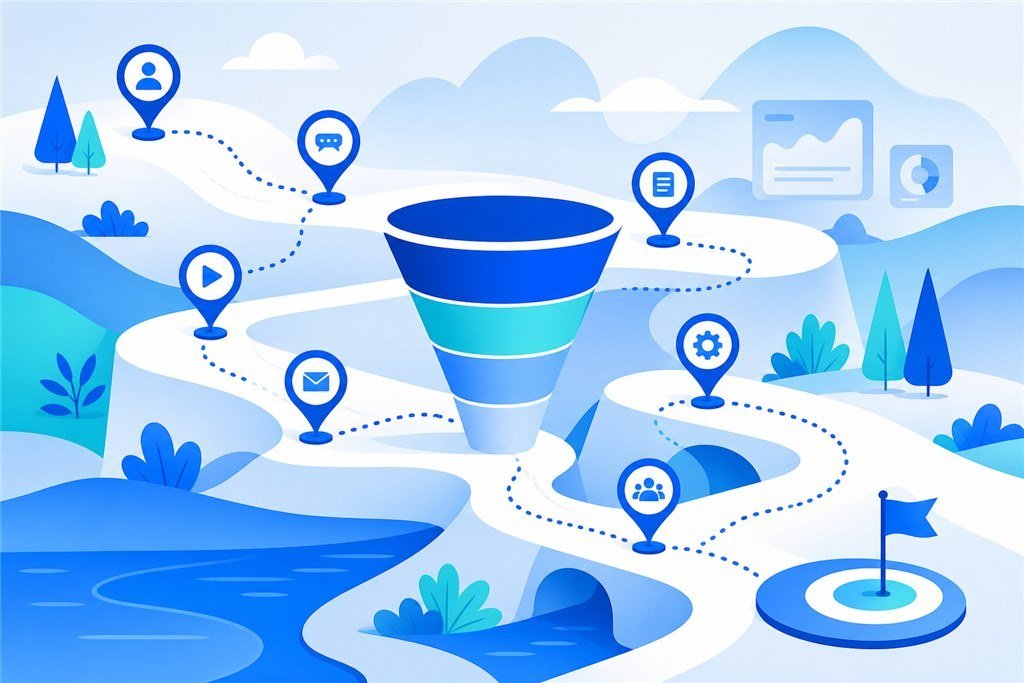 Marketing funnel with URL shortener marketing between ads and the destination page