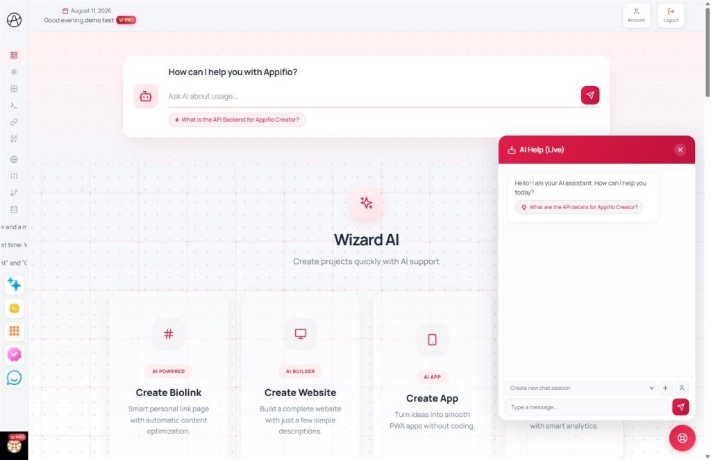 AI Help Bubble and tickets AI Help Live panel for chat answers and human support tickets