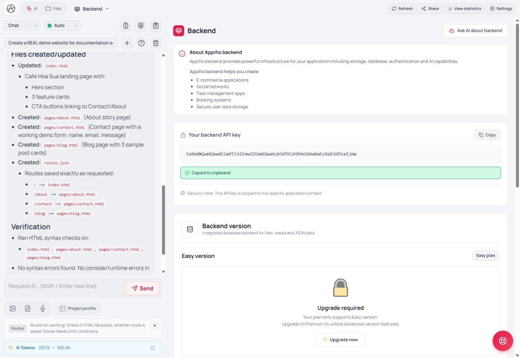 Appifio Backend storage overview for indexed JSON list methods
