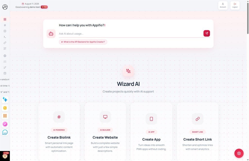 Appifio Dashboard with AI assistant header and help bubble available