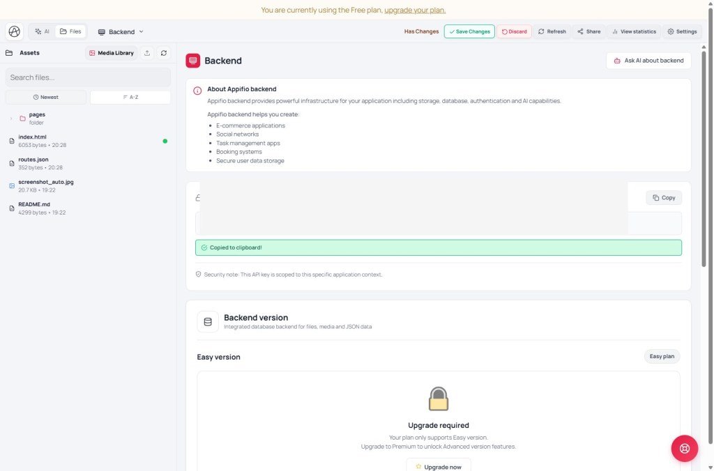 Backend tab - Aura Storage in Appifio Creator