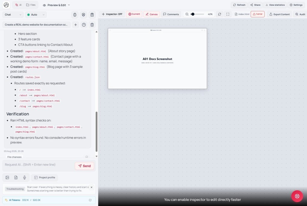 Creator Preview showing an on-canvas error symptom