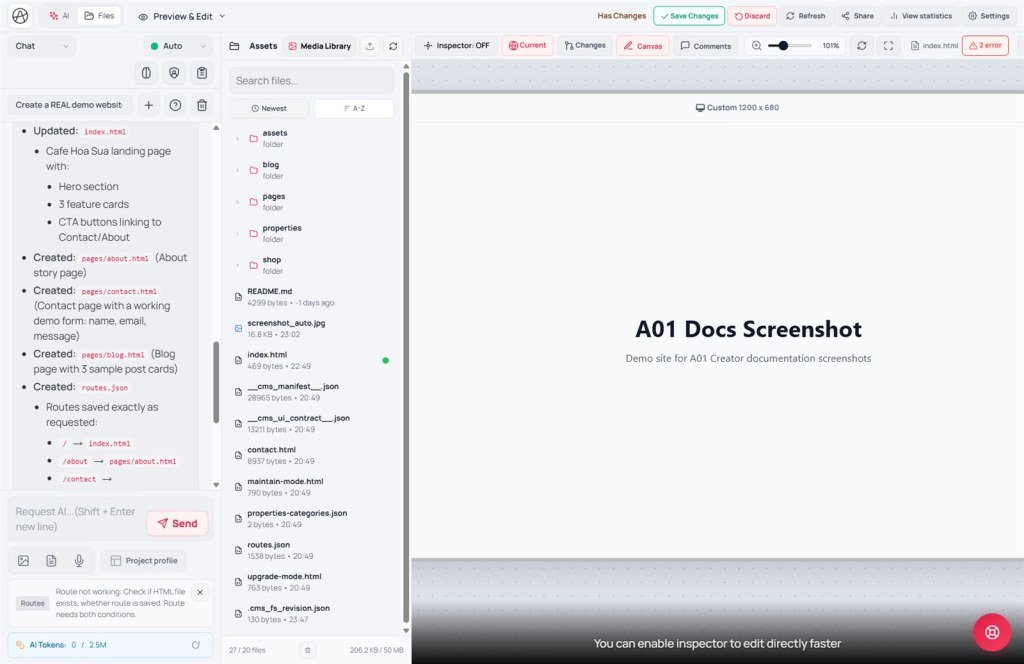 Creator Preview with Has Changes Save Changes and Refresh