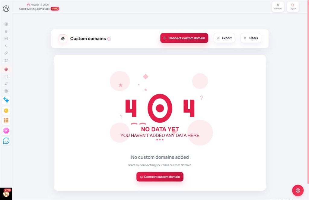 Custom domains page with Connect custom domain empty state