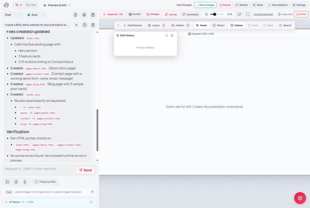 Edit History popover in Inspector toolbar