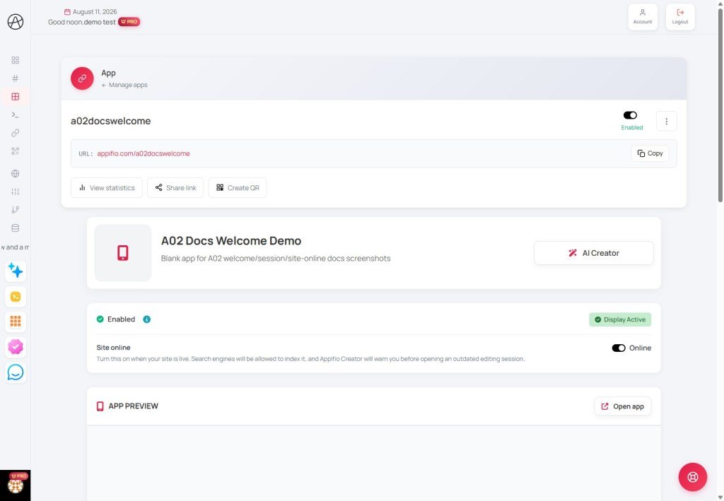Site online in Settings Link settings page - Site online toggle set to Online