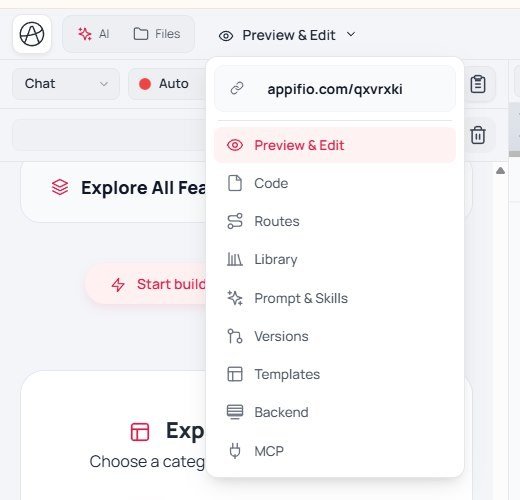 Map of the main Appifio Creator tabs