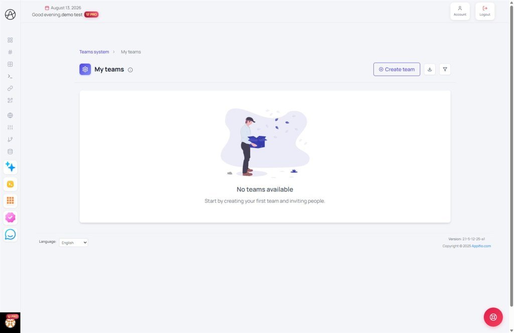 My teams page with Create team empty state