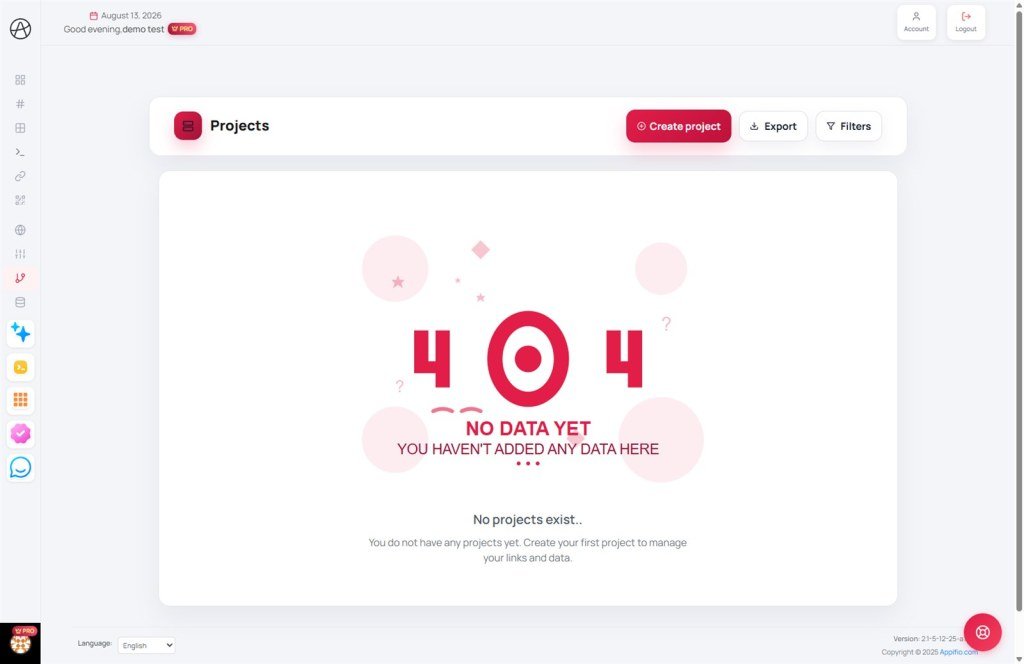 Projects page with Create project empty state