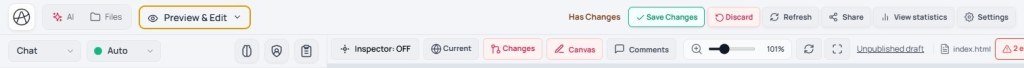 Toolbar: Has Changes, Save Changes, Discard, Current / Changes toggles